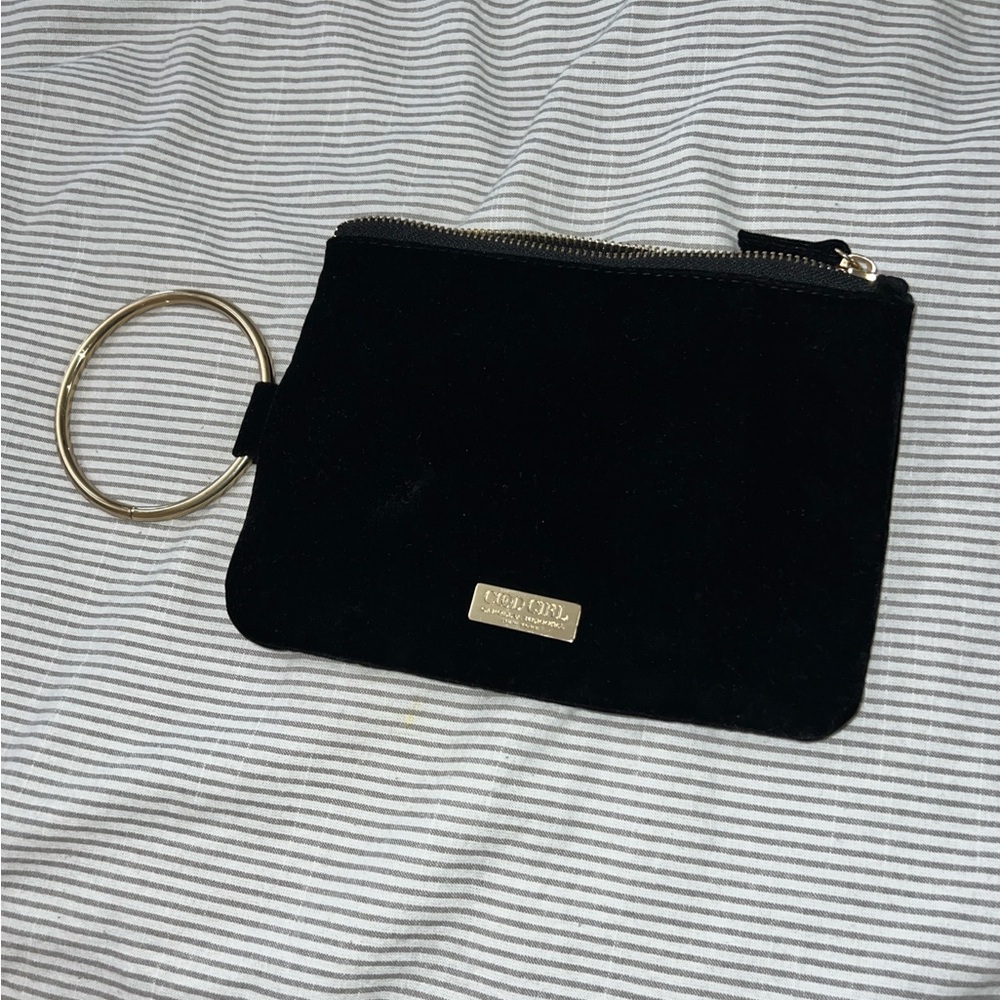 Carolina Herrera Black Velvet Wristlet with Gold Ring